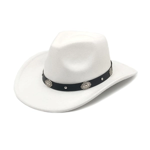 White western cowboy hat with black concho leather band and silver metal studs decoration