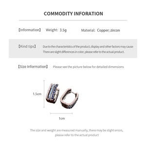 Detailed size specifications for zircon multi-layer earrings with 1.5cm height and 3.5g weight