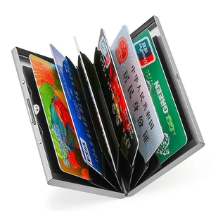 Slim RFID blocking stainless steel wallet with six slots for credit cards and ID