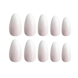 Pink and white gradient almond press on nails with silver glitter design, 10 pieces set
