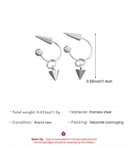 Vue détaillée des dimensions et des paramètres de poids des boucles d'oreilles