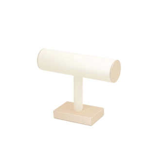 Detail view of cream PU leather T-bar display stand for bracelets and watches