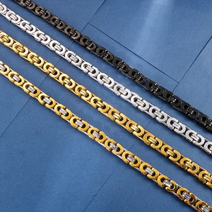 Men's punk titanium steel Byzantine chains in black, silver, gold, and two-tone finishes