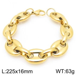 Detailed view of 18k gold plated stainless steel bracelet with dimensions and weight