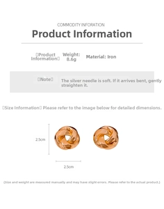 Détails de boucles d'oreilles nœud or rose, dimensions de 2,5 cm et poids total de 8,6 g