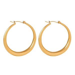 Polished gold-plated stainless steel large hoop earrings with minimalist chunky tubular design