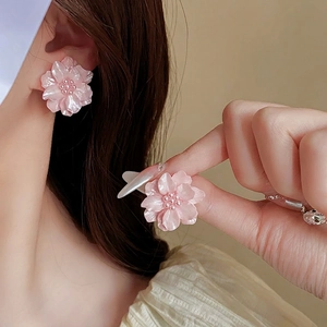 Boucles D Oreilles Fleur En Acrylique Rose Avec Künstliche Perle D Imitation Et Tige En Argent Bijoux Floraux Élégants Pour Femmes