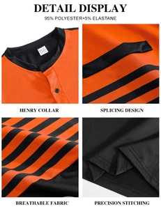Detail view of breathable orange mesh fabric with Henry collar and precision stitching