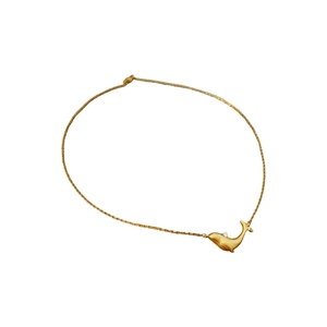 Minimalist gold whale pendant necklace with zircon stones on thin chain for women