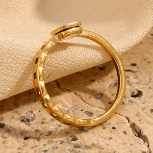 Minimalist 18K gold plated stainless steel geometric ring with black square detail