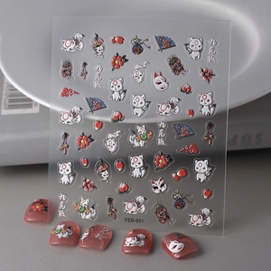 5D Geprägte Nagelkunst Aufkleber Neunschwänziger Fuchs Japanischer Stil Selbstklebende Stereoskopische Wasserdichte Decals