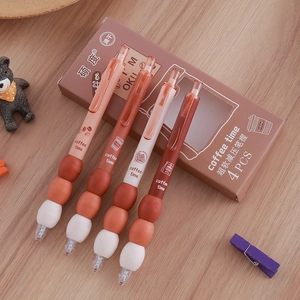 Set of four coffee-themed retractable gel pens with ultra-soft beaded stress-relief grips