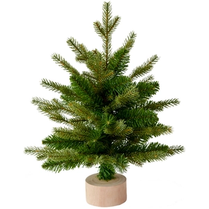 Mini PE artificial Christmas tree with rustic wooden base for tabletop decor