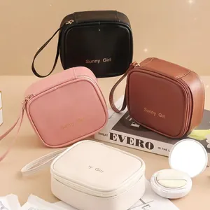 Portable Sanitary Napkin Storage Bag Mini PU Leather Waterproof Square Makeup Pouch With Zipper And Handle For Women