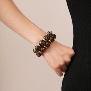 Vintage Leopard Print Beaded Bracelet Acrylic Alloy Geometric Elastic Stretch Wild Fashion Jewelry For Women