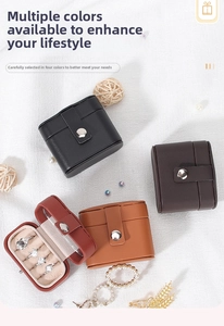 Macro view showing four colorful PU leather portable jewelry boxes with ring slots