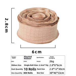 Detail of khaki pleated ribbon roll for floral bouquet wrapping and cake decoration
