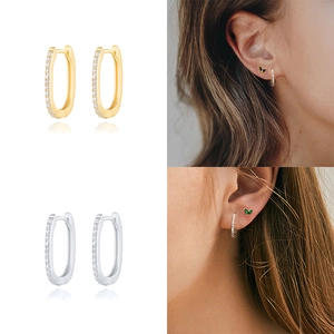 U-shaped S925 sterling silver hoop earrings with clear diamonds in gold and silver finish