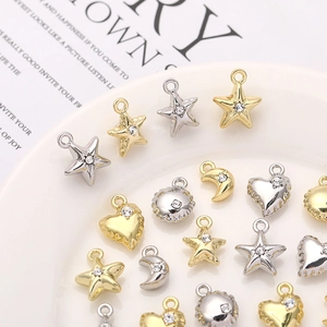 Mini gold and silver alloy charms set with rhinestones for DIY jewelry making stars hearts