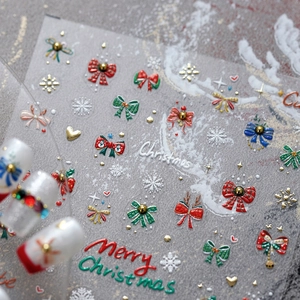 Christmas 5D Relief Nail Stickers Snowflake Bow Bell Gold Foil Self Adhesive Manicure Decals Festive Party DIY