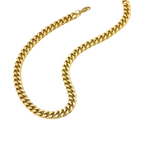 Minimalist 18K gold plated Cuban chain necklace with lobster clasp on white background