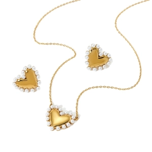 Collier Boucles Oreilles Coeur Künstliche Perle Acier Inoxydable Mode Élégant Bijoux Femmes Placage Sous Vide Style Doux