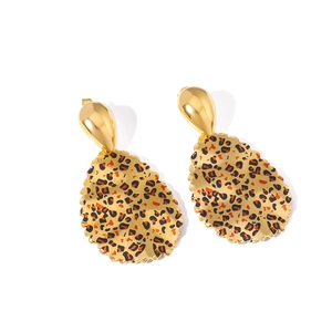 18k gold plated stainless steel teardrop earrings with textured leopard print pattern