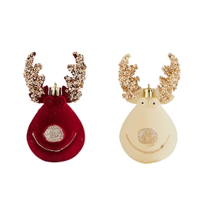 Velvet champagne gold Christmas reindeer ornaments with sequins and beaded details