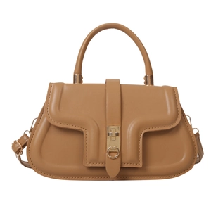 Sac à main minimaliste en cuir kaki pour femme avec fermoir métallique et bandoulière chic