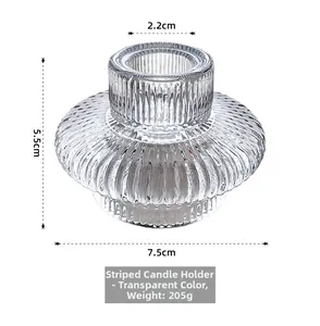 Dimensions et poids du bougeoir en verre rayé avec une finition transparente élégante