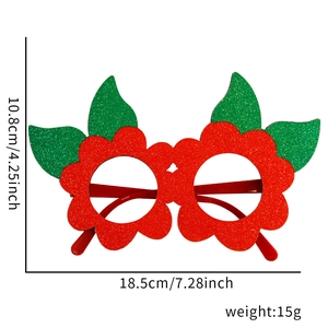 Detailed size guide of glittery flower party glasses with 18.5cm width and 15g weight