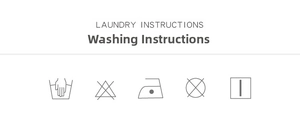 Detailed laundry instructions showing universal care symbols for long floral dresses