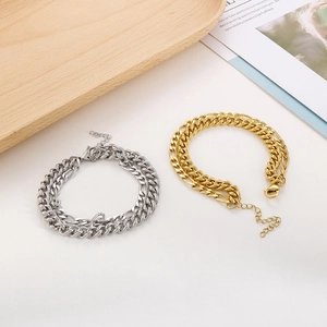 Double layered gold and silver curb chain bracelets for women with lobster clasp closure