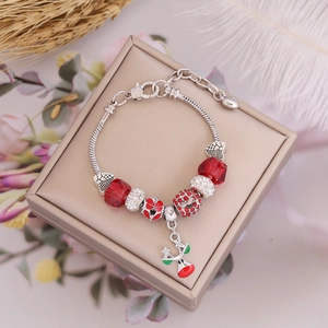 Christmas beaded charm bracelet with reindeer pendant and crystals in a gift box