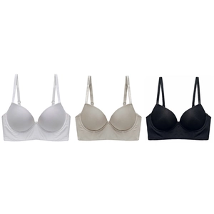 Three ice silk seamless bras in white, beige, and black with a backless push-up design