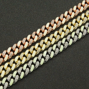 Luminous iced out Cuban link chains for men in rose gold, gold and silver finishes