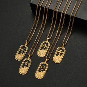 Fashion Stainless Steel 18K Gold Plated Cross Pendant Necklace With Zirconia For Men Women Punk Geometric Jewelry Gift