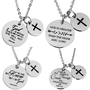 Collana con Pendente Versetto Bibbia in Acciaio Inossidabile Collana a Croce Religiosa Pendente Tondo Regalo Gioielli Uomo Donna
