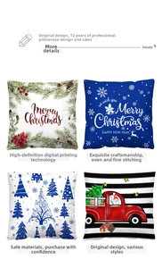 Set of four Christmas pillow covers featuring reindeer, snowmen, and festive truck patterns