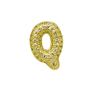 Macro detail of gold Pave-set letter Q charm with sparkling clear cubic zirconia stones