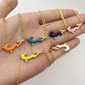 Arabic love calligraphy necklace in gold plated metal with colorful enamel and crystals