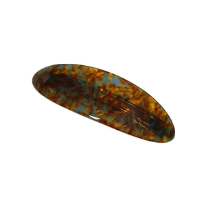 Minimalist acetate geometric oval hair clip with brown and light blue tortoise shell pattern