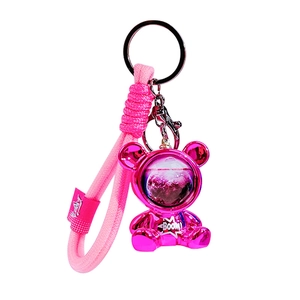 Rose pink space bear keychain with metallic finish and liquid glitter belly design