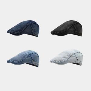 Washed Denim Flat Cap Vintage Adjustable Metal Buckle Ivy Newsboy Hat Retro Casual Sun Protection