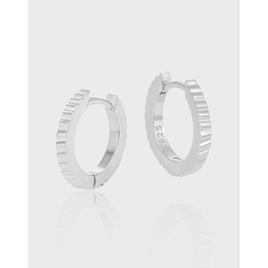 Minimalist 925 Sterling Silver Ribbed Hoop Earrings Geometric Pleated Texture Round Ear Buckle For Women