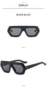 Front and 45-degree side view of oversized hexagonal sunglasses with gold rivets