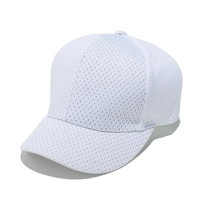 Close-up of white breathable mesh baseball cap showing detailed fabric texture