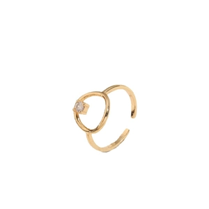 Adjustable gold butterfly zircon ring with ABS resin pearl in minimalist luxury design