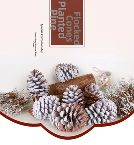 Flocked pine cone decor with white twigs and snowman ball for Christmas home arrangements