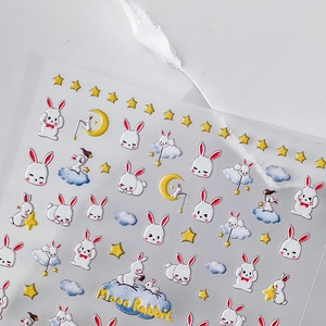 3D embossed cute moon rabbit and star nail stickers for creative manicure nail art DIY